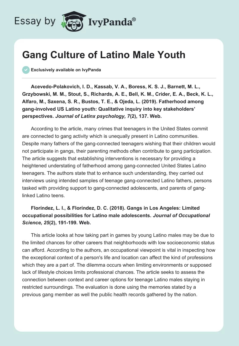 Gang Culture of Latino Male Youth. Page 1