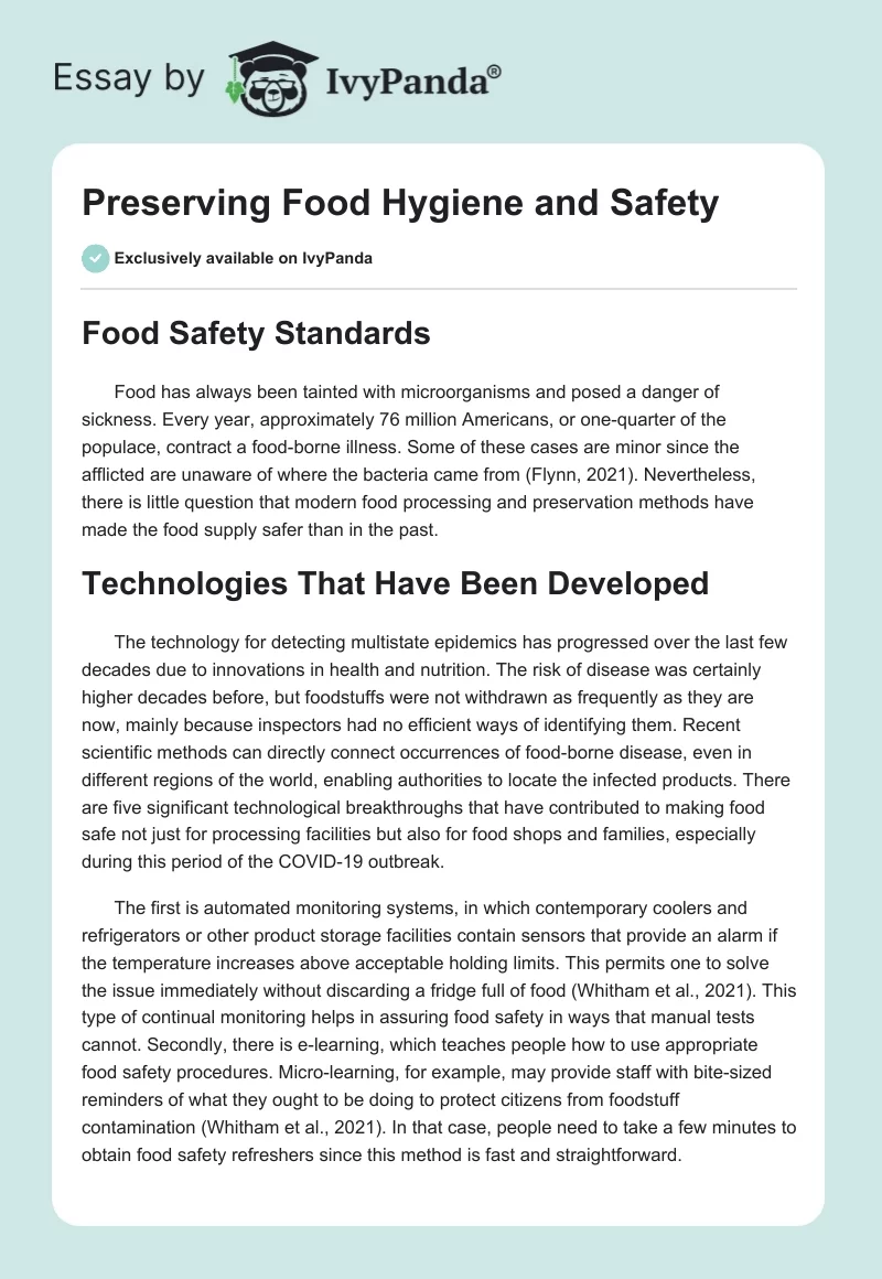 Preserving Food Hygiene and Safety. Page 1