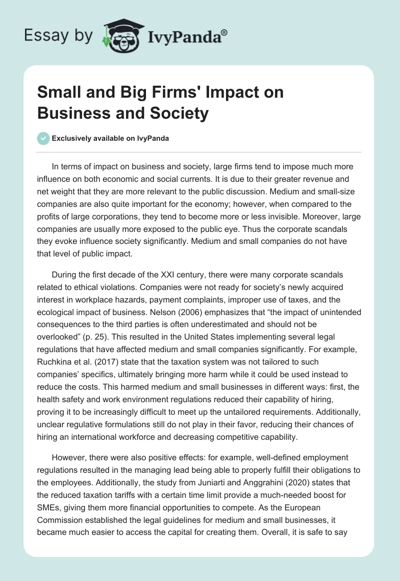 Small and Big Firms' Impact on Business and Society. Page 1