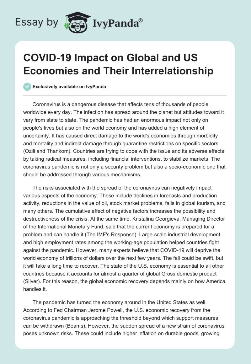 COVID-19 Impact on Global and US Economies and Their Interrelationship. Page 1