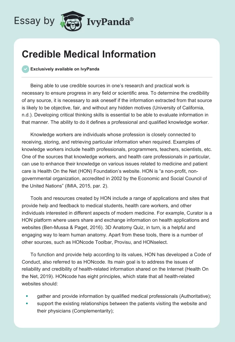 Credible Medical Information. Page 1