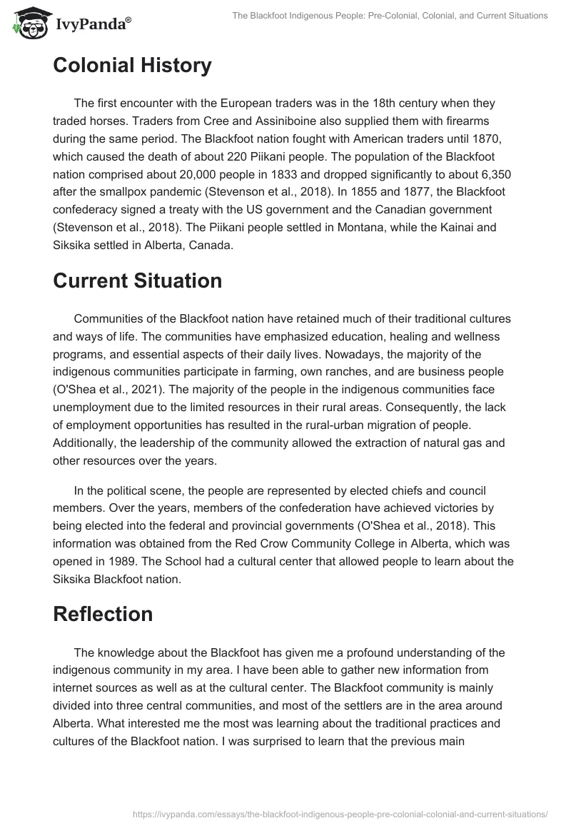 The Blackfoot Indigenous People: Pre-Colonial, Colonial, and Current Situations. Page 2