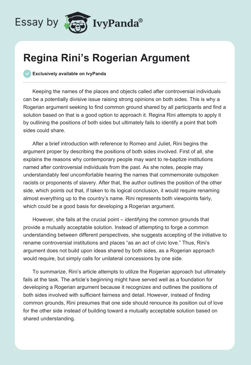 Regina Rini’s Rogerian Argument. Page 1