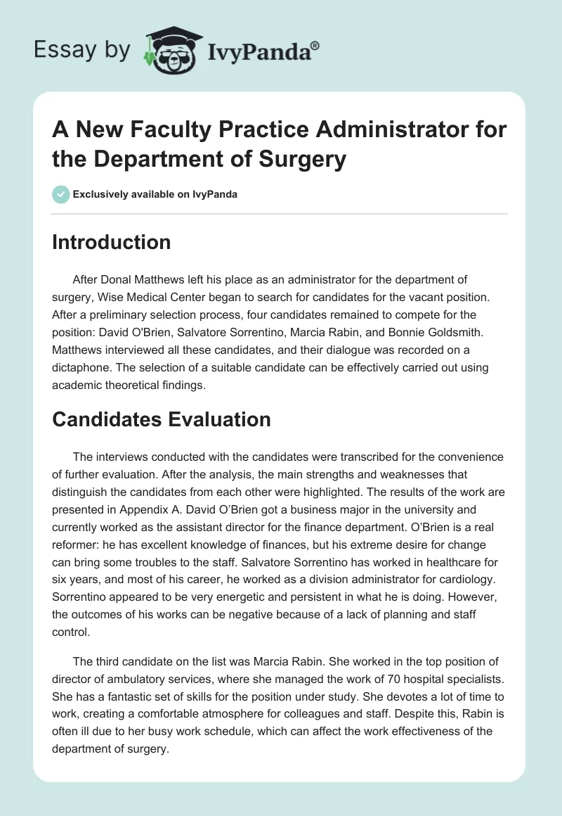 A New Faculty Practice Administrator for the Department of Surgery. Page 1