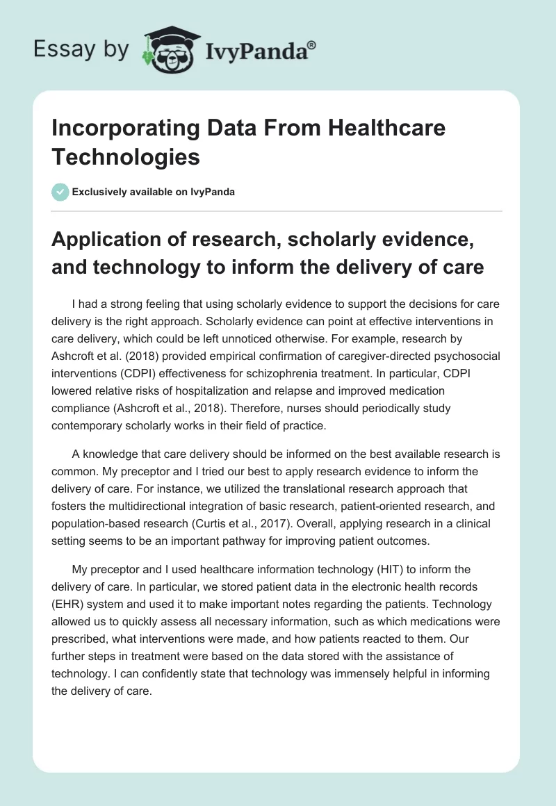 Incorporating Data From Healthcare Technologies. Page 1