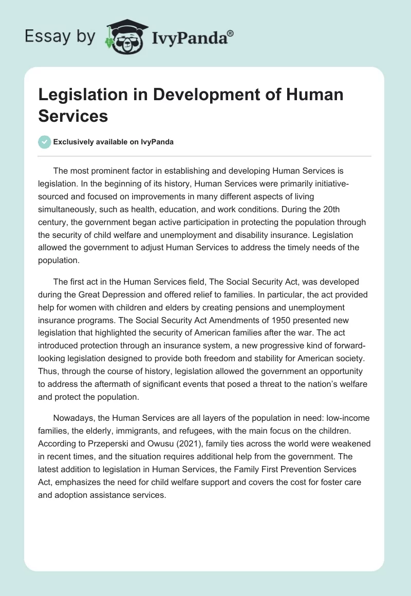Legislation in Development of Human Services. Page 1