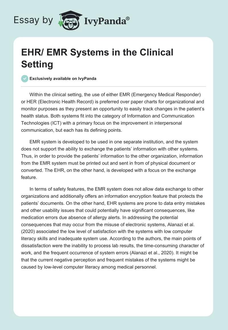EHR/ EMR Systems in the Clinical Setting. Page 1