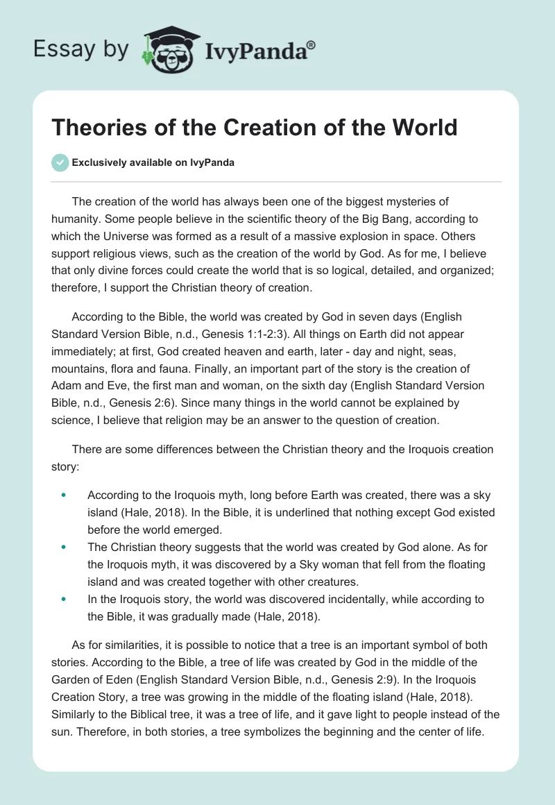 Theories of the Creation of the World. Page 1