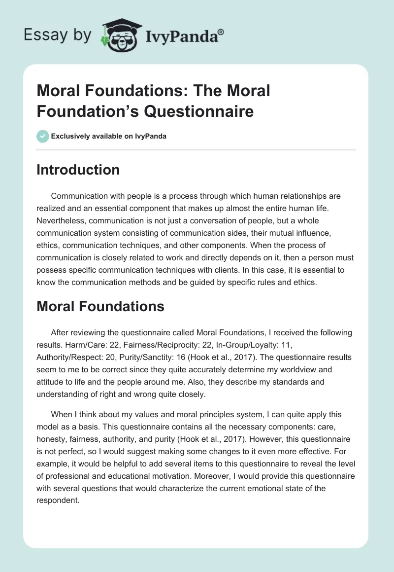 Moral Foundations: The Moral Foundation’s Questionnaire. Page 1