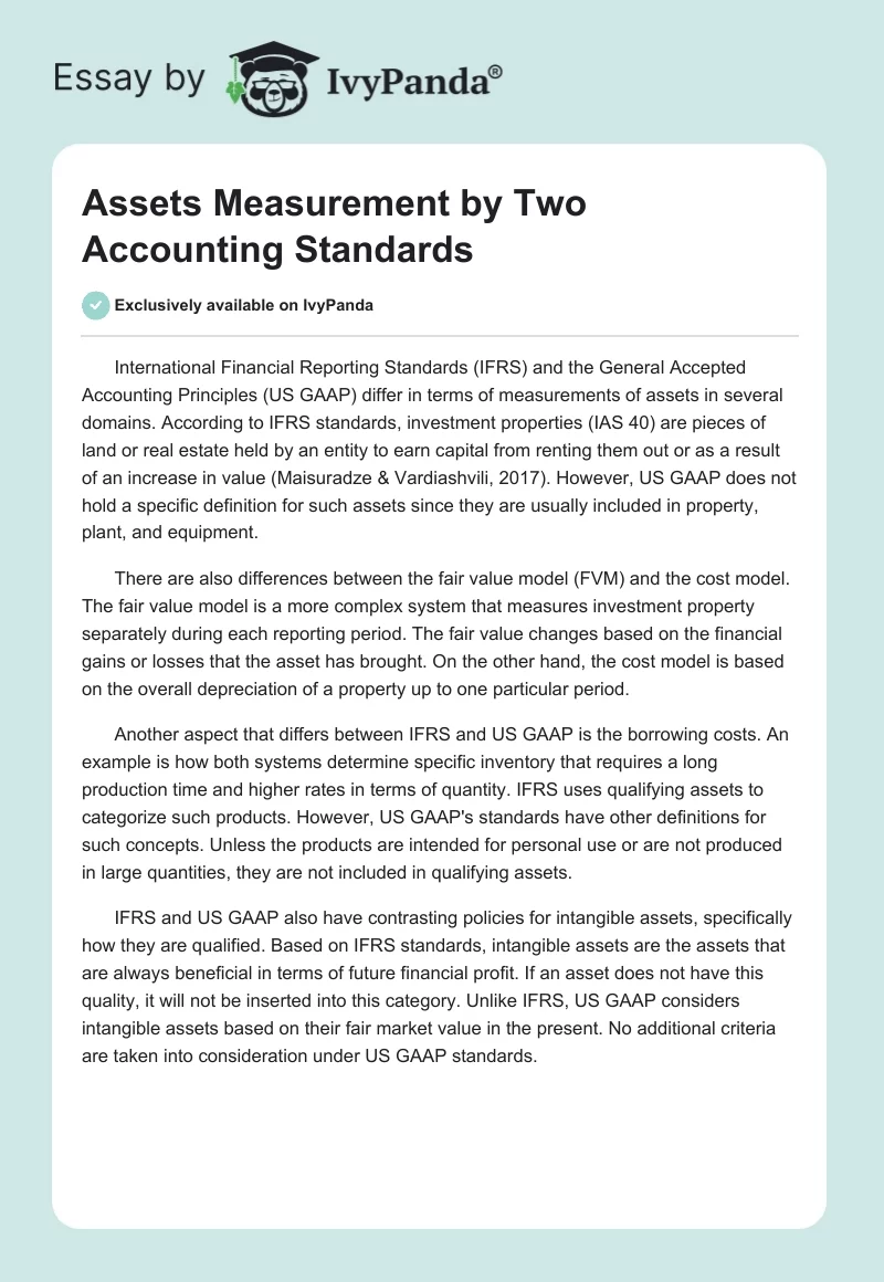 Assets Measurement by Two Accounting Standards. Page 1