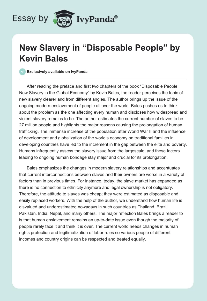New Slavery in “Disposable People” by Kevin Bales. Page 1