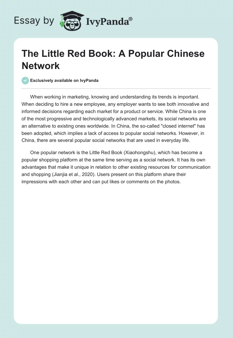 The Little Red Book: A Popular Chinese Network. Page 1