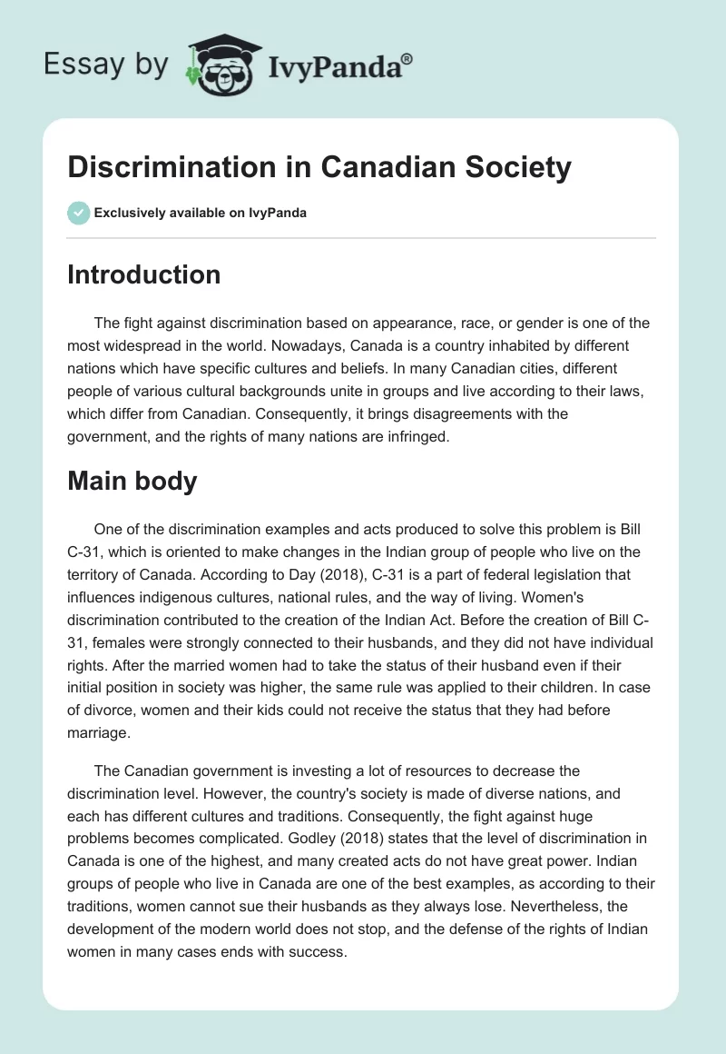 Discrimination in Canadian Society. Page 1