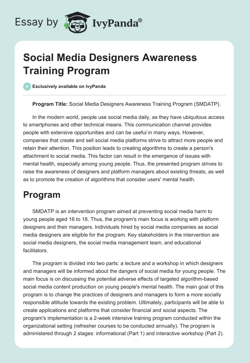 Social Media Designers Awareness Training Program. Page 1