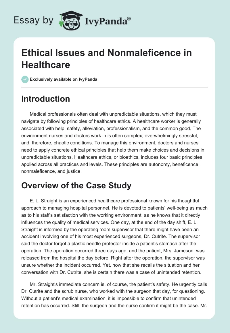 Ethical Issues and Nonmaleficence in Healthcare. Page 1