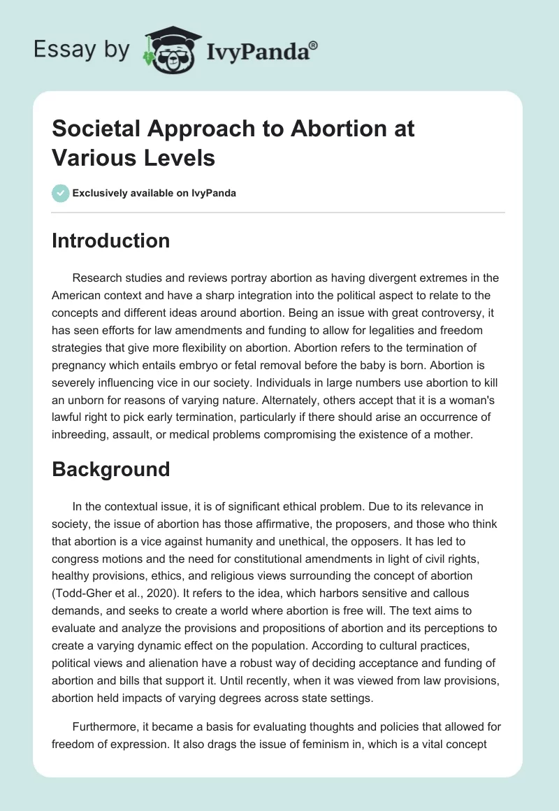 Societal Approach to Abortion at Various Levels. Page 1