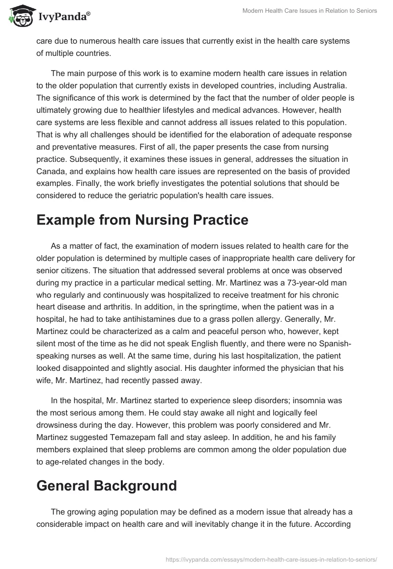 Modern Health Care Issues in Relation to Seniors. Page 2