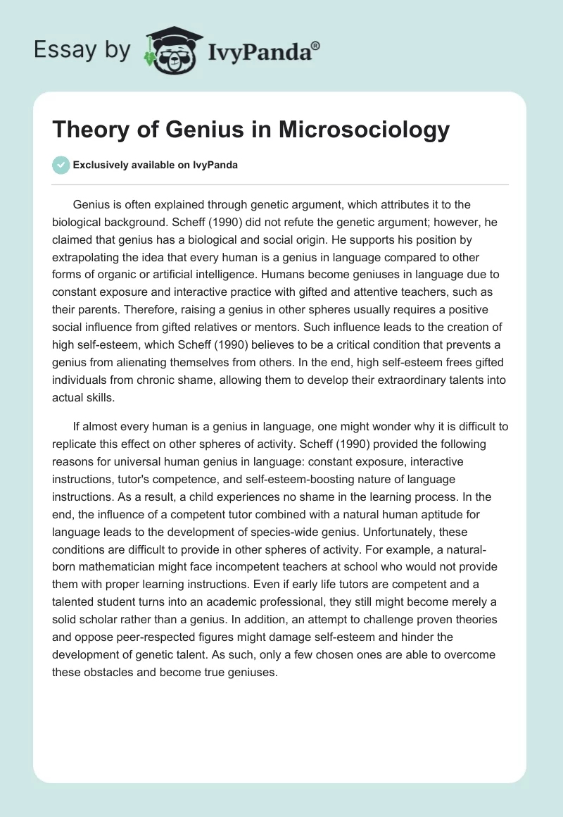 Theory of Genius in Microsociology. Page 1
