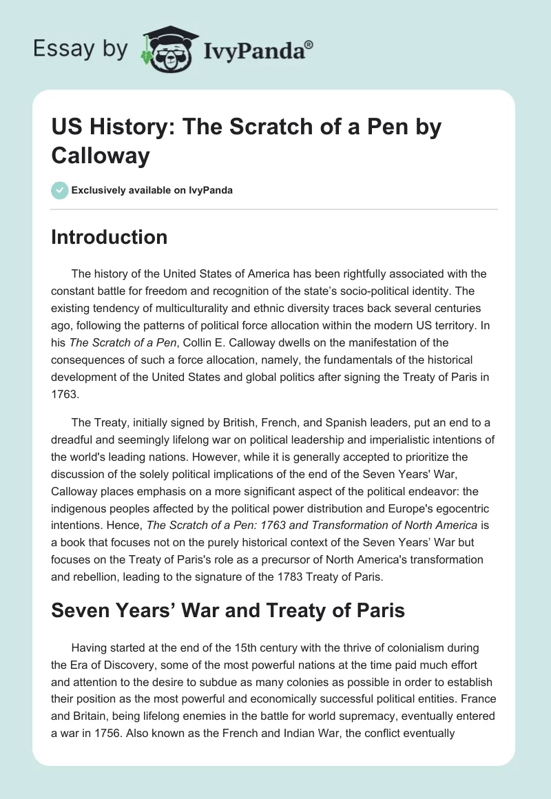 US History: The Scratch of a Pen by Calloway. Page 1