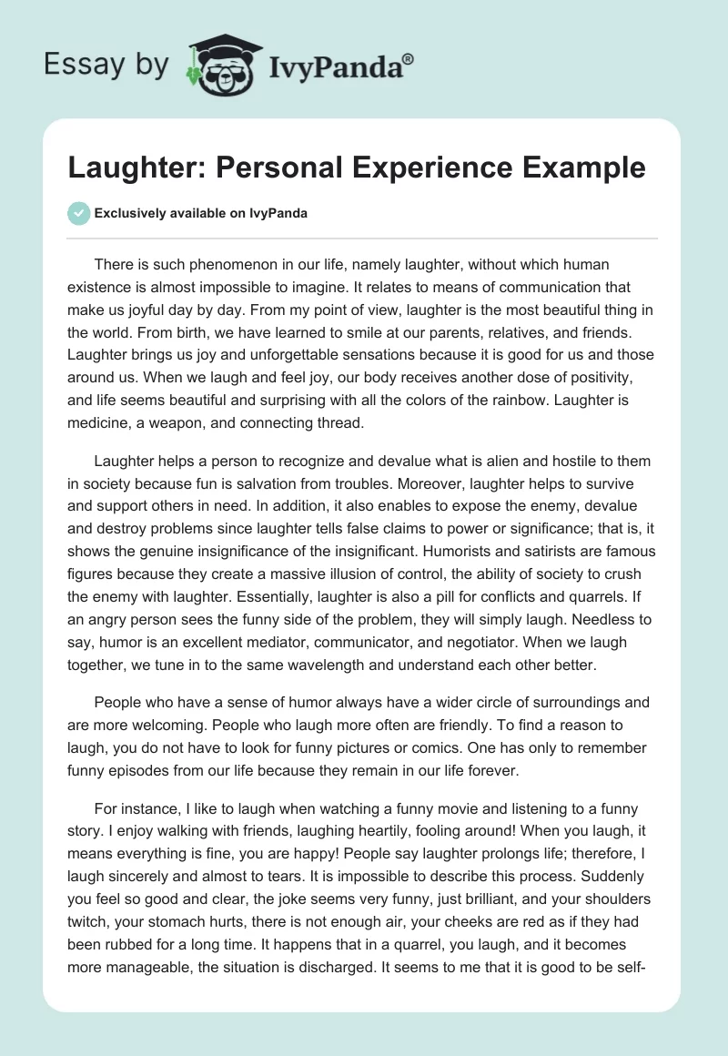 Laughter: Personal Experience Example. Page 1