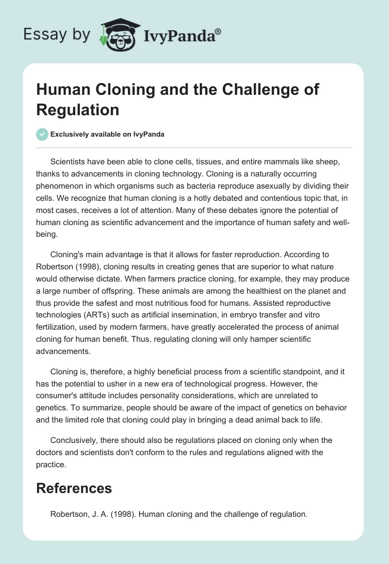 Human Cloning and the Challenge of Regulation. Page 1