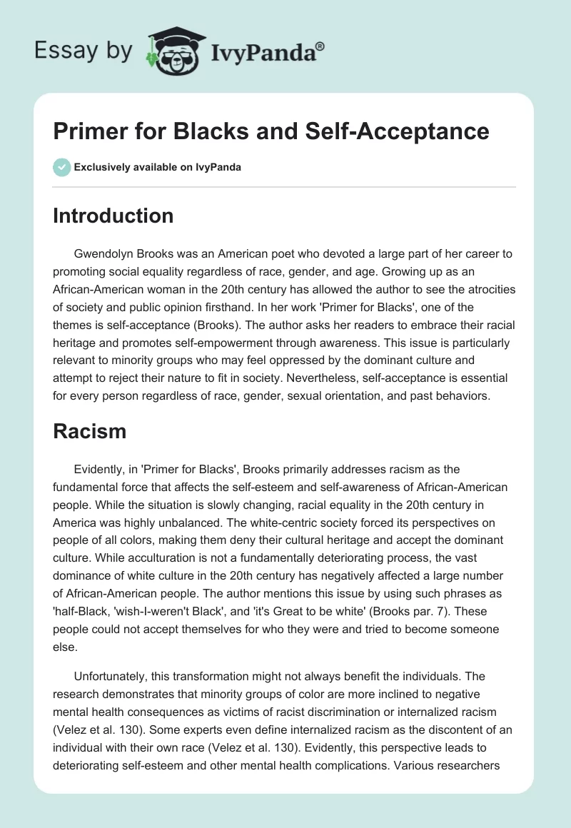 Primer for Blacks and Self-Acceptance. Page 1