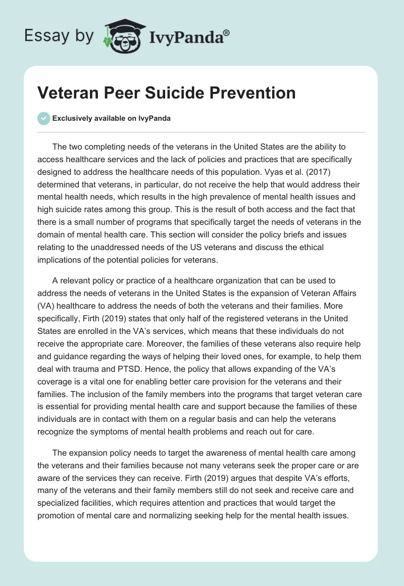 Veteran Peer Suicide Prevention. Page 1