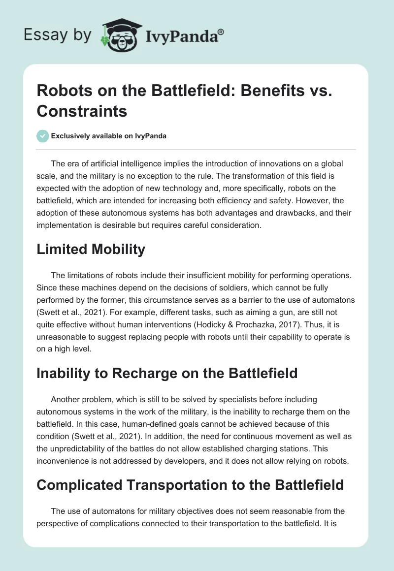 Robots on the Battlefield: Benefits vs. Constraints. Page 1