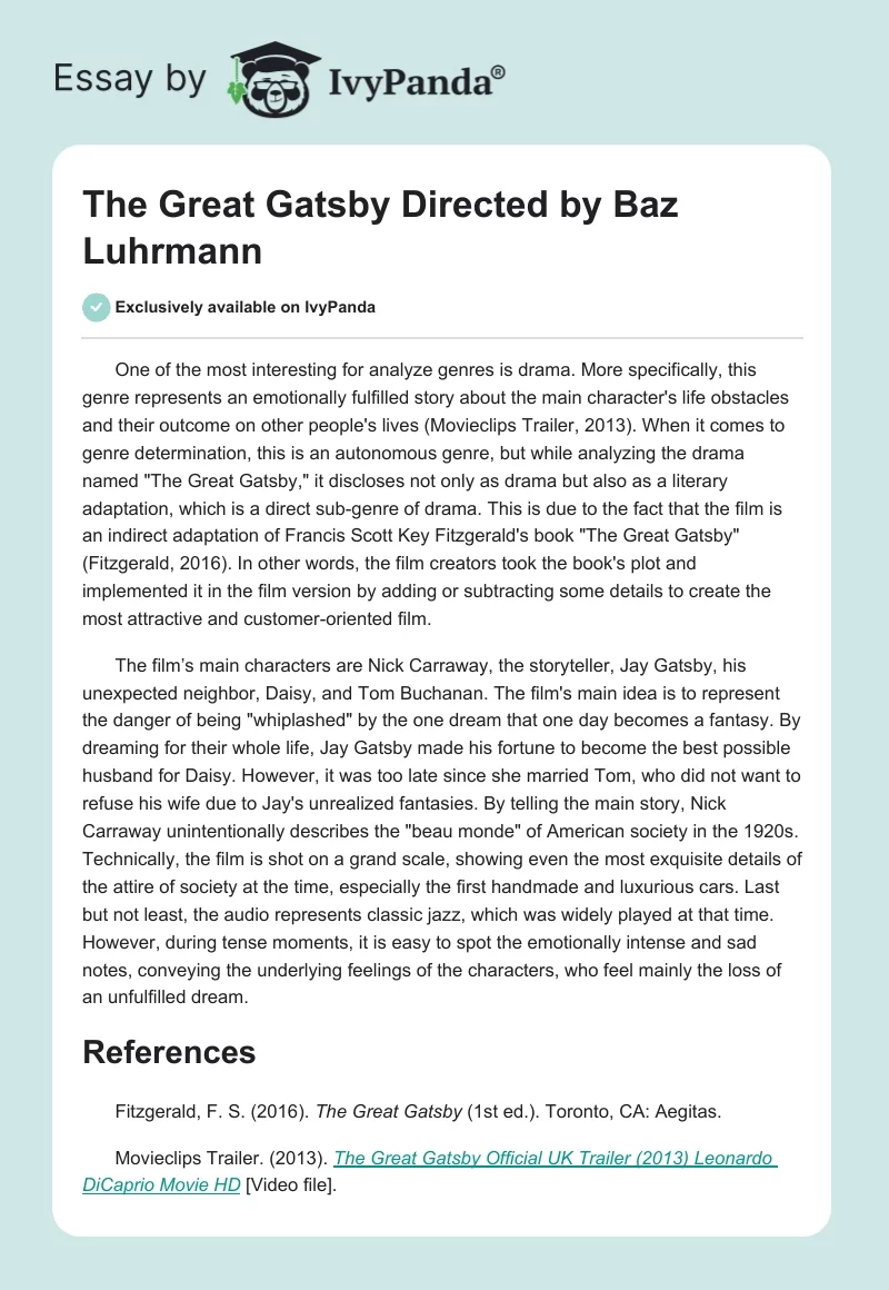 "The Great Gatsby Directed" by Baz Luhrmann. Page 1