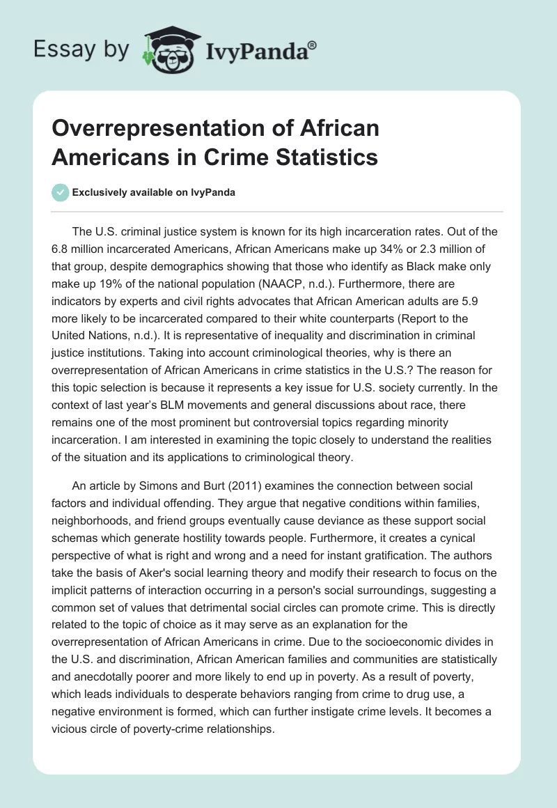 Overrepresentation of African Americans in Crime Statistics. Page 1