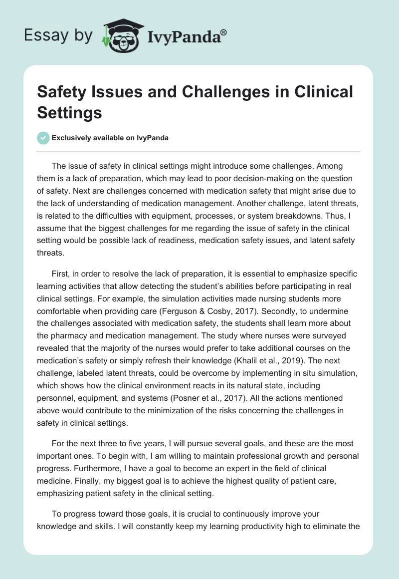 Safety Issues and Challenges in Clinical Settings. Page 1