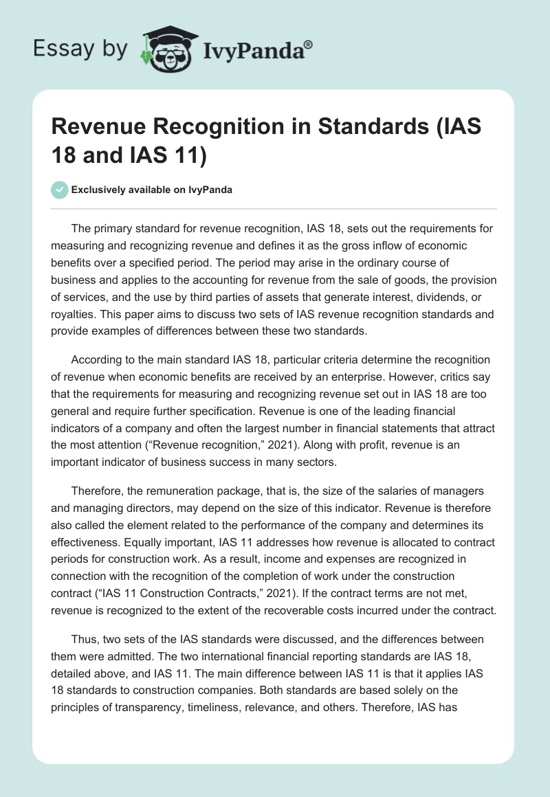 Revenue Recognition in Standards (IAS 18 and IAS 11). Page 1