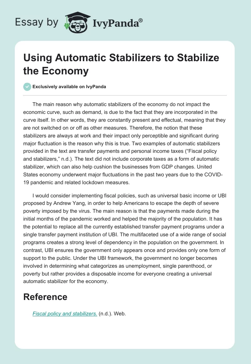 Using Automatic Stabilizers to Stabilize the Economy. Page 1
