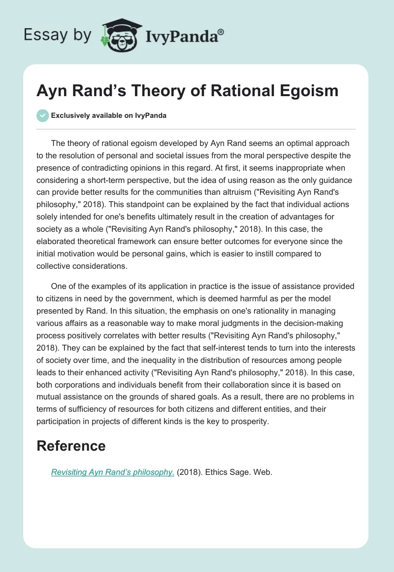 Ayn Rand’s Theory of Rational Egoism. Page 1