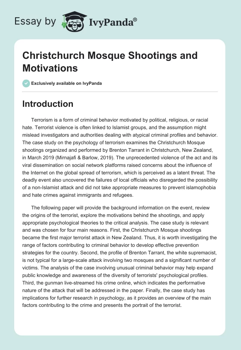 Christchurch Mosque Shootings and Motivations. Page 1