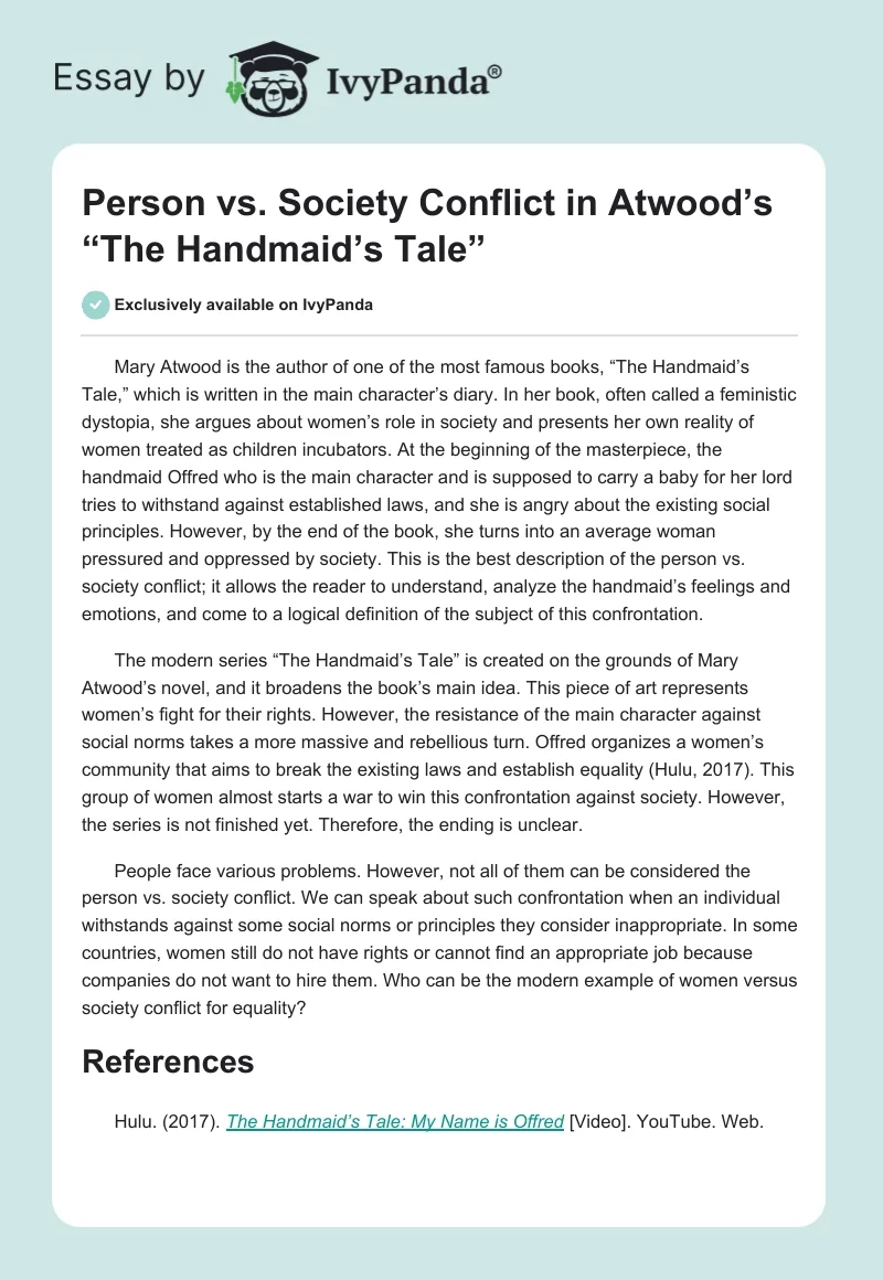 Person vs. Society Conflict in Atwood’s “The Handmaid’s Tale”. Page 1