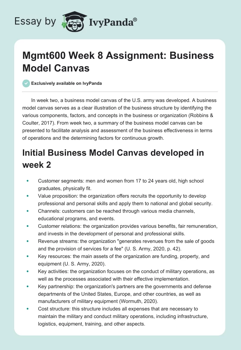 Mgmt600 Week 8 Assignment: Business Model Canvas. Page 1