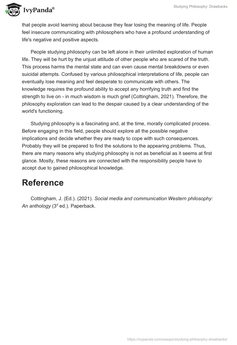 Studying Philosophy: Drawbacks. Page 2