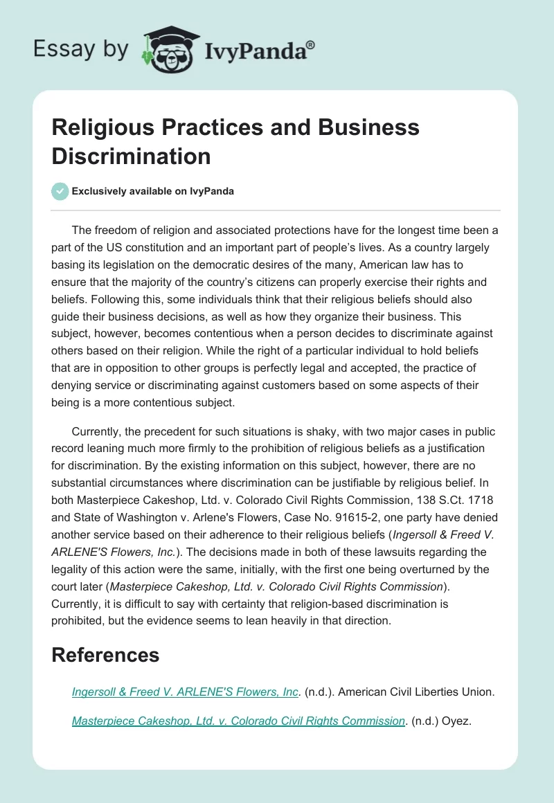 Religious Practices and Business Discrimination. Page 1