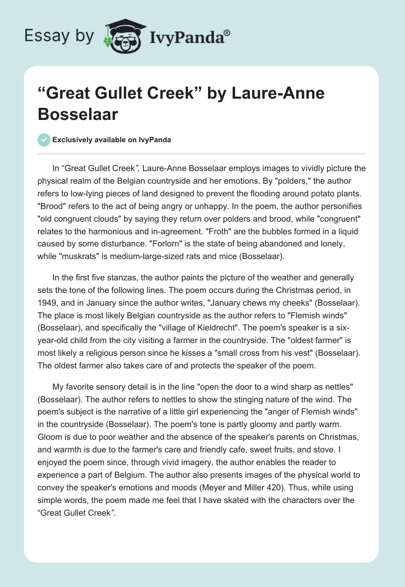 “Great Gullet Creek” by Laure-Anne Bosselaar. Page 1