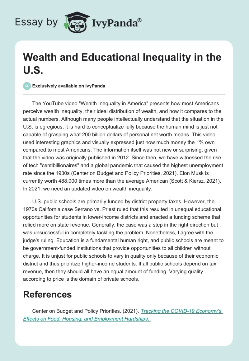 Wealth and Educational Inequality in the U.S.. Page 1