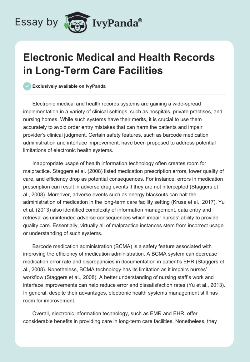 Electronic Medical and Health Records in Long-Term Care Facilities. Page 1