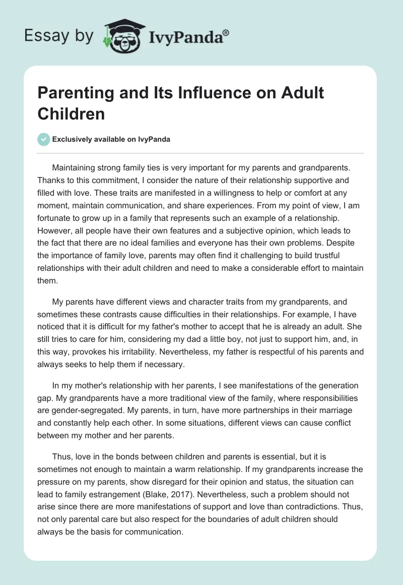 Parenting and Its Influence on Adult Children. Page 1