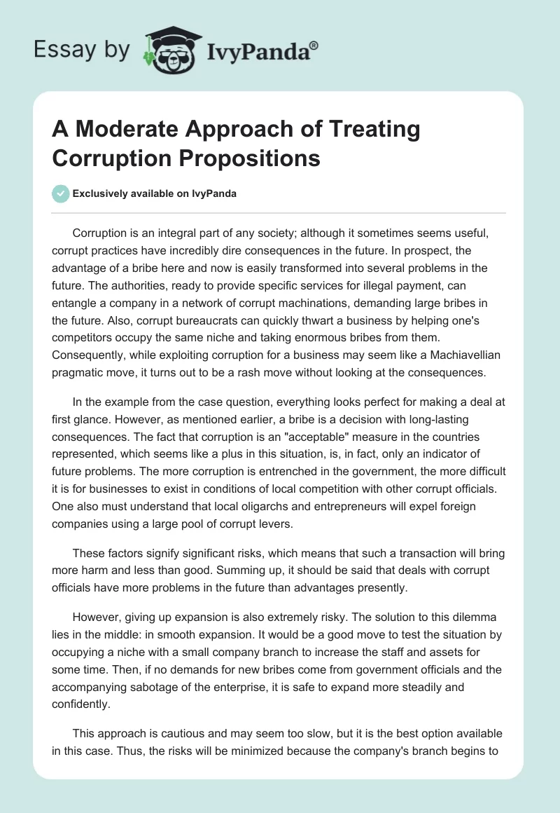 A Moderate Approach of Treating Corruption Propositions. Page 1