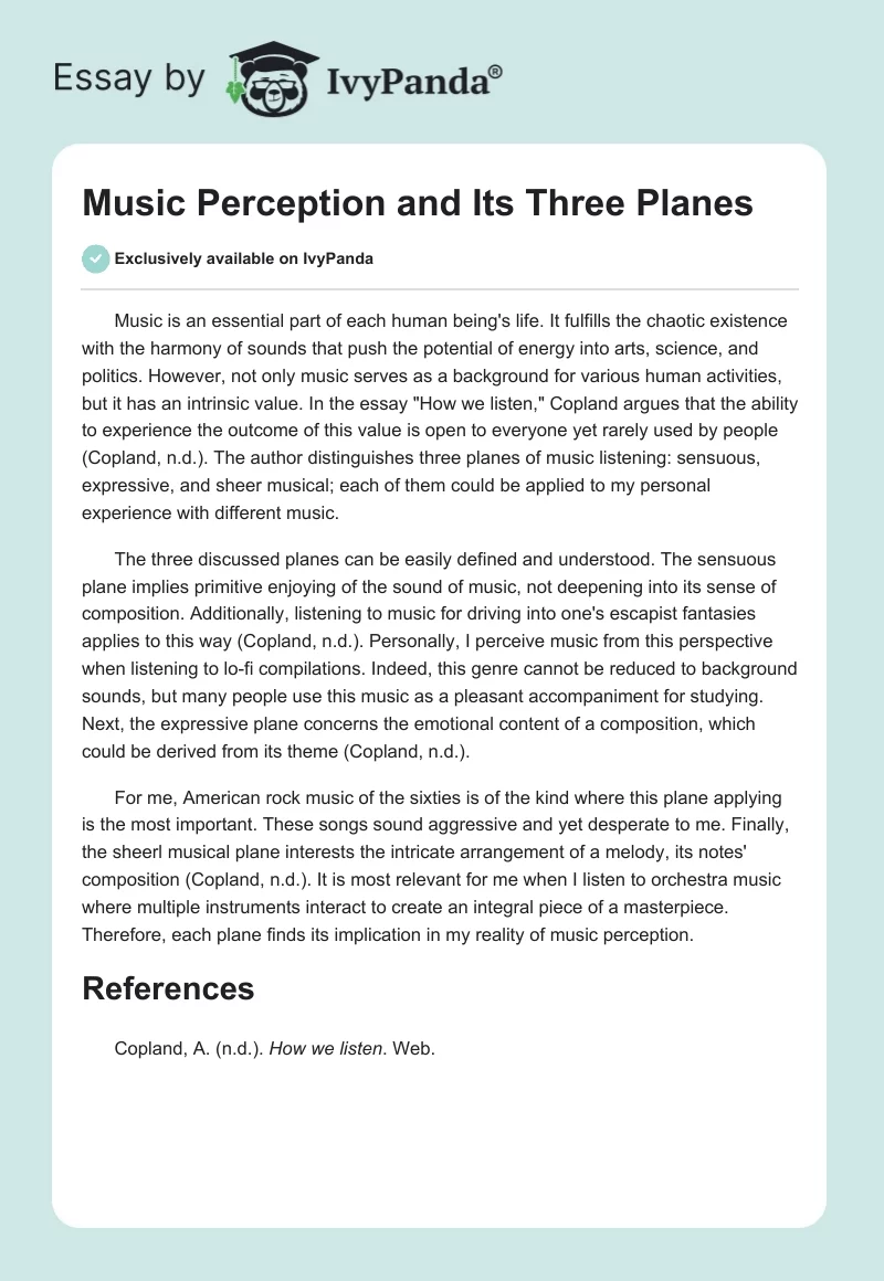 Music Perception and Its Three Planes. Page 1