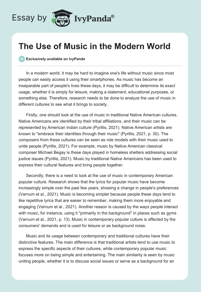The Use of Music in the Modern World. Page 1
