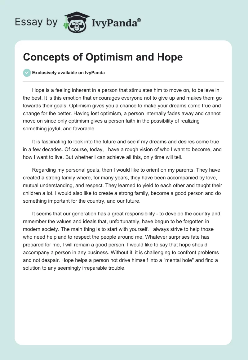 Concepts of Optimism and Hope. Page 1