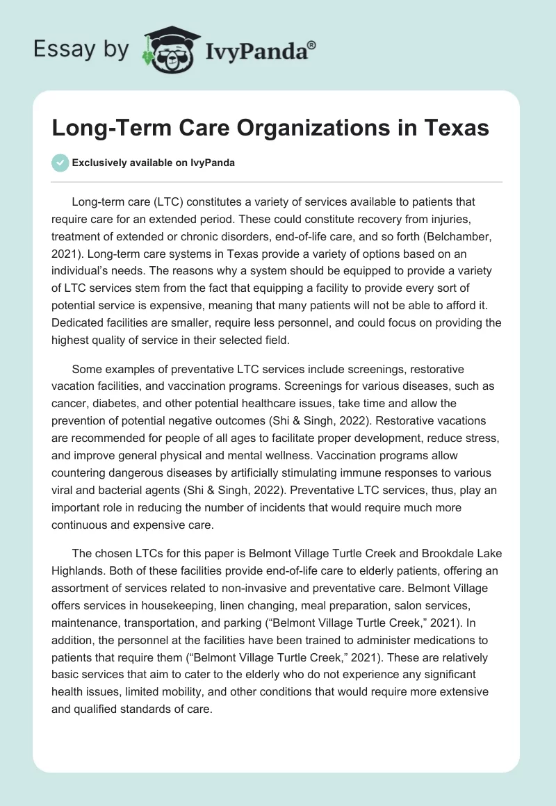 Long-Term Care Organizations in Texas. Page 1