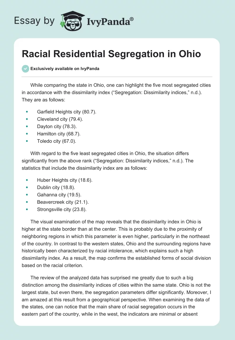 Racial Residential Segregation in Ohio. Page 1