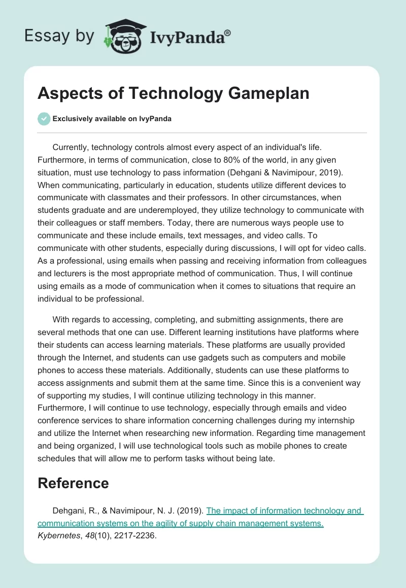Aspects of Technology Gameplan. Page 1